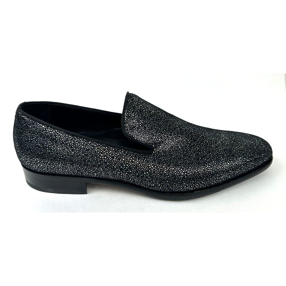 Ron White Shoes Loafer Men 42 US 9 Elliot Embossed Caviar Metallic Leather NEW